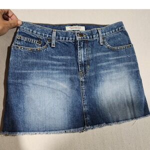 Abercrombie & Fitch Y2K VTG Denim Mini Skirt Sz 4 Blue‎ Wash Studded Frayed Hem